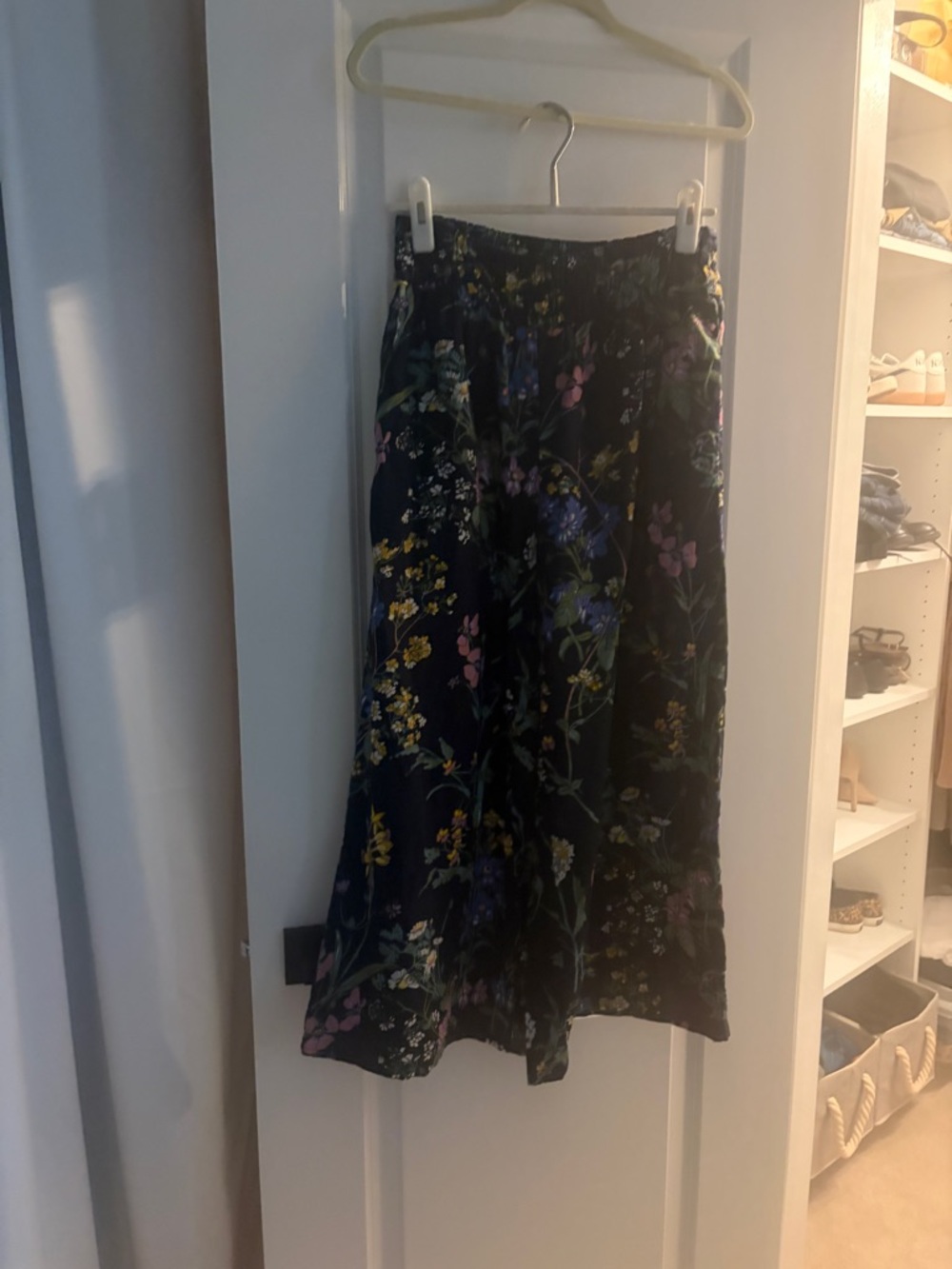 Anthropologie Navy Wide-Leg Floral Pants